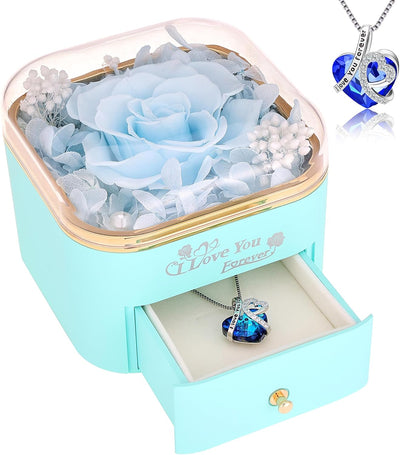 Women Gifts Ideas for Valentines Day, Preserved Forever Rose Gift with Necklace*
